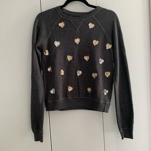 Grey Crewneck Embellished Heart Sweater